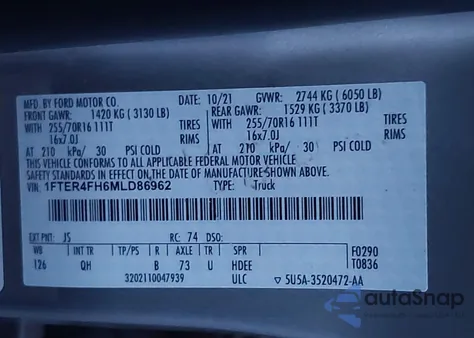 2021 Ford Ranger Xl from USA, damaged, VIN 1FTER4FH6MLD86962